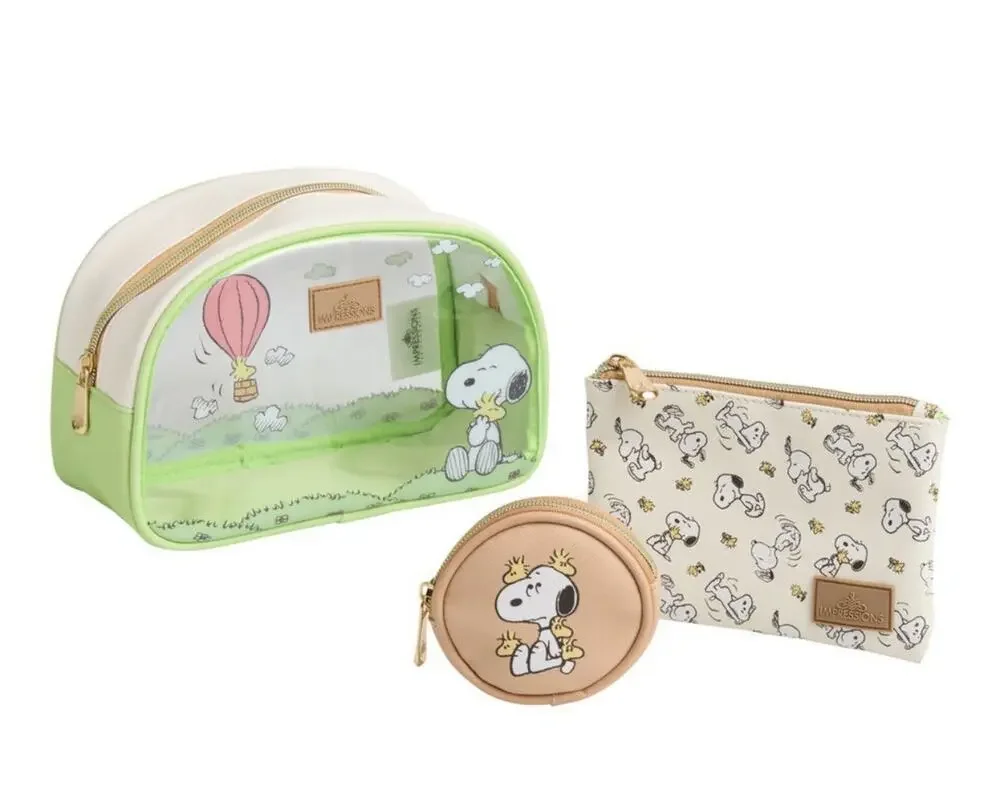 NWT Snoopy Peanuts (3) Piece Make-Up Cosmetics Bag Travel Set by Impressions